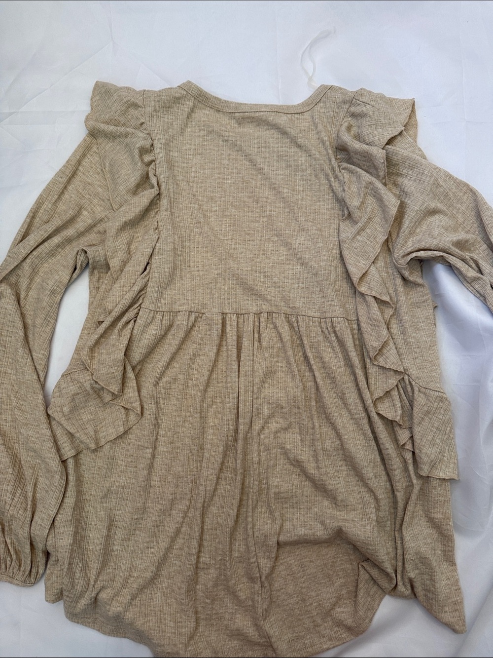 Altar'd State Light Beige Ribbed Ruffled Knit Top Tunic - Picture 4 of 4